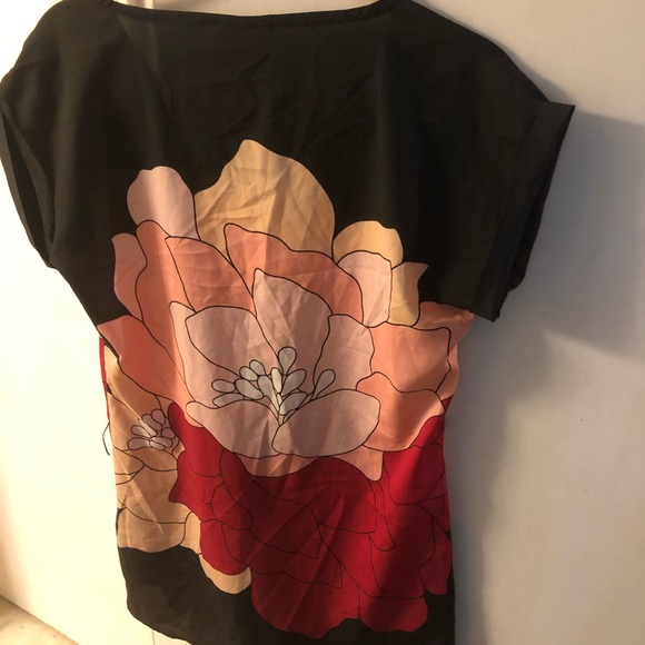 5/$25 NY&Co🎉Petite Party HP🎉Blk Floral Mini Dress Shirt - Picture 5 of 8